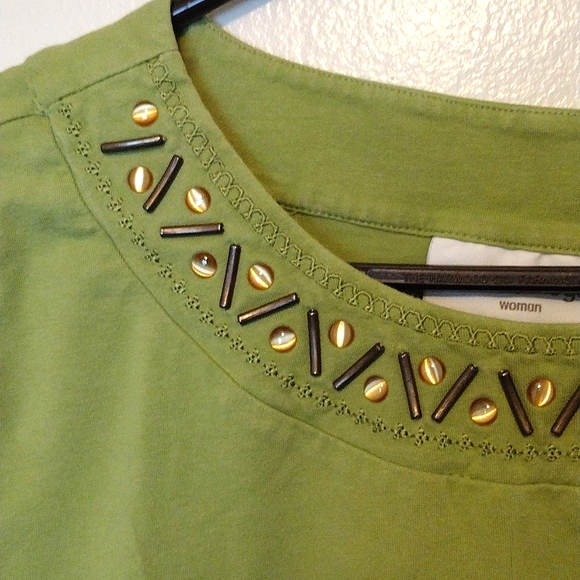 Breckenridge Green Embellished T-Shirt - size 1X - Picture 2 of 5